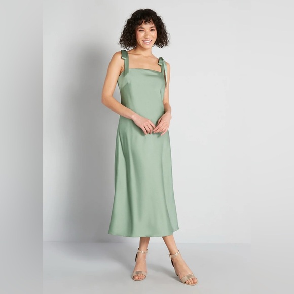 Hutch Mint Green Satin Slip Bow Shoulder Tie Midi Dress Formal Wedding Size 8 - Picture 1 of 9